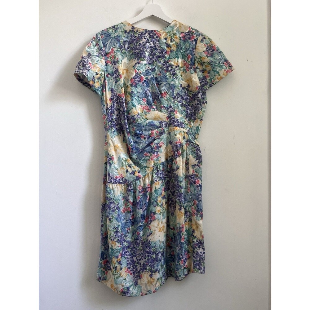 Silks by Joan Leslie Floral Print Silk Short Sleeve Vintage Dress 80s Sz 14 Retr